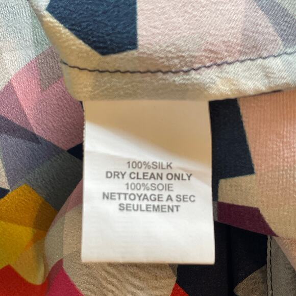 Trina Turk Silk Faux Wrap Top Womens Medium Multicolor Geometric Print Blouse - Picture 5 of 7